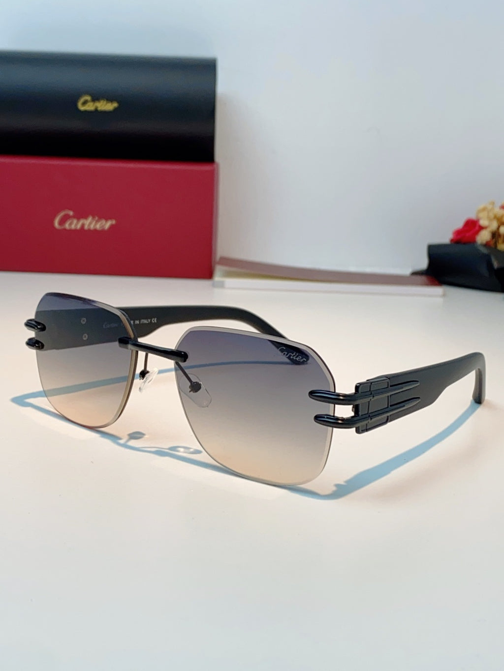 Cartier Polarized Metal Rimless Gray Lens Sunglasses for Men & Women - 465838