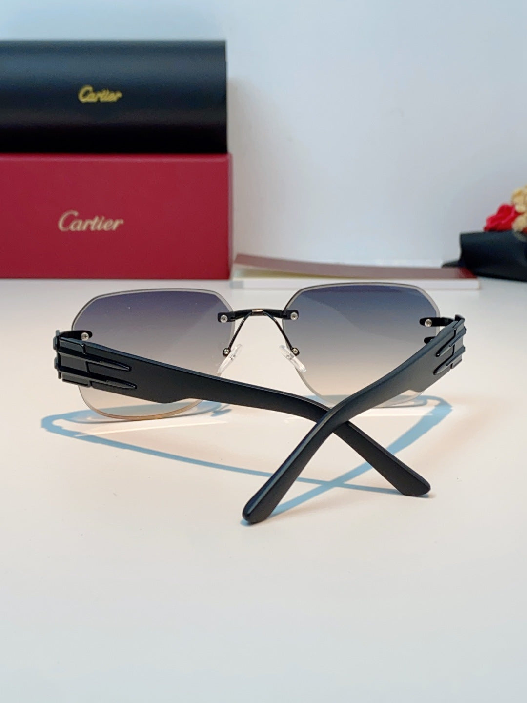 Cartier Polarized Metal Rimless Gray Lens Sunglasses for Men & Women - 465838 - detail image 3