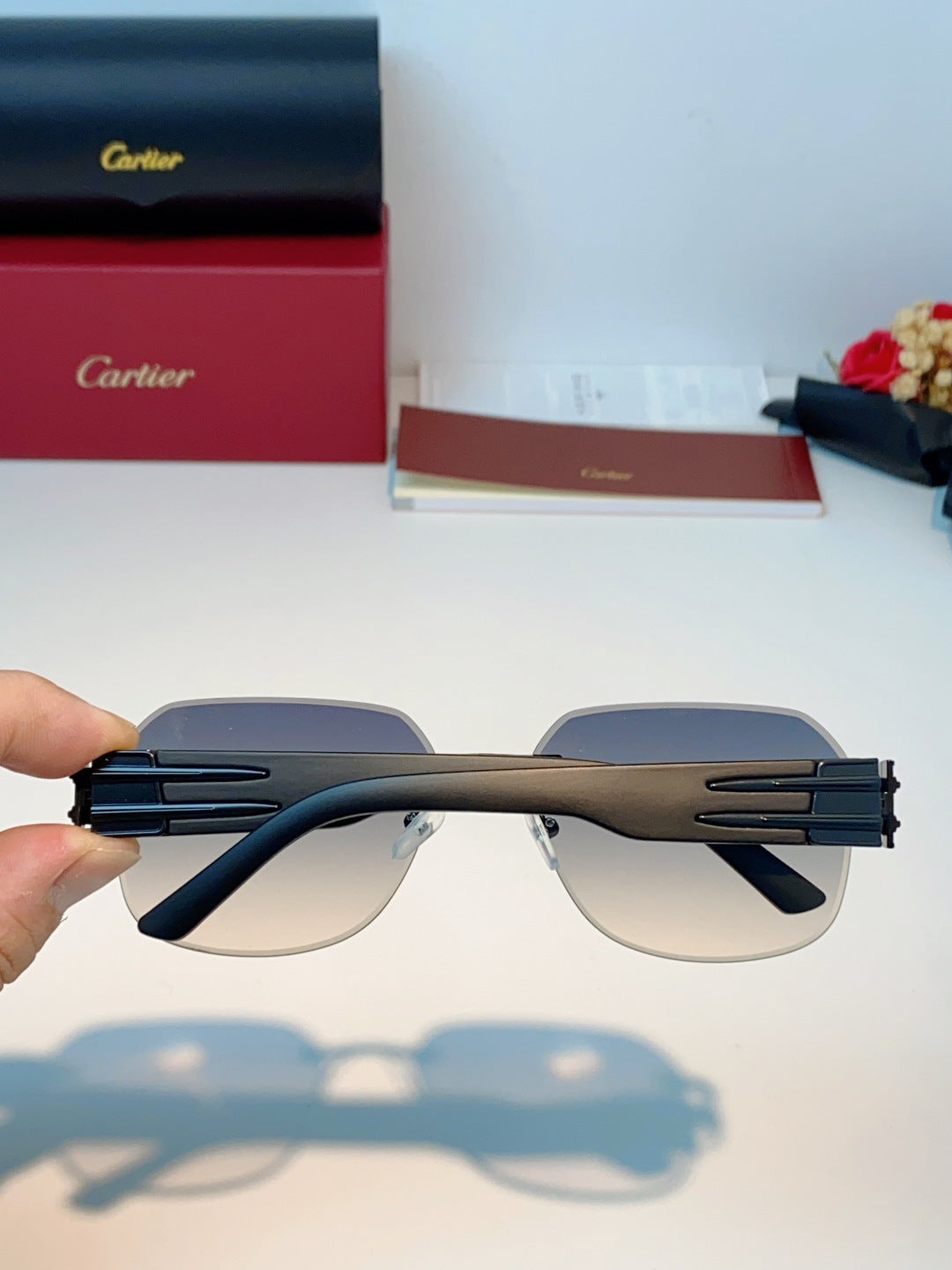 Cartier Polarized Metal Rimless Gray Lens Sunglasses for Men & Women - 465838 - detail image 5