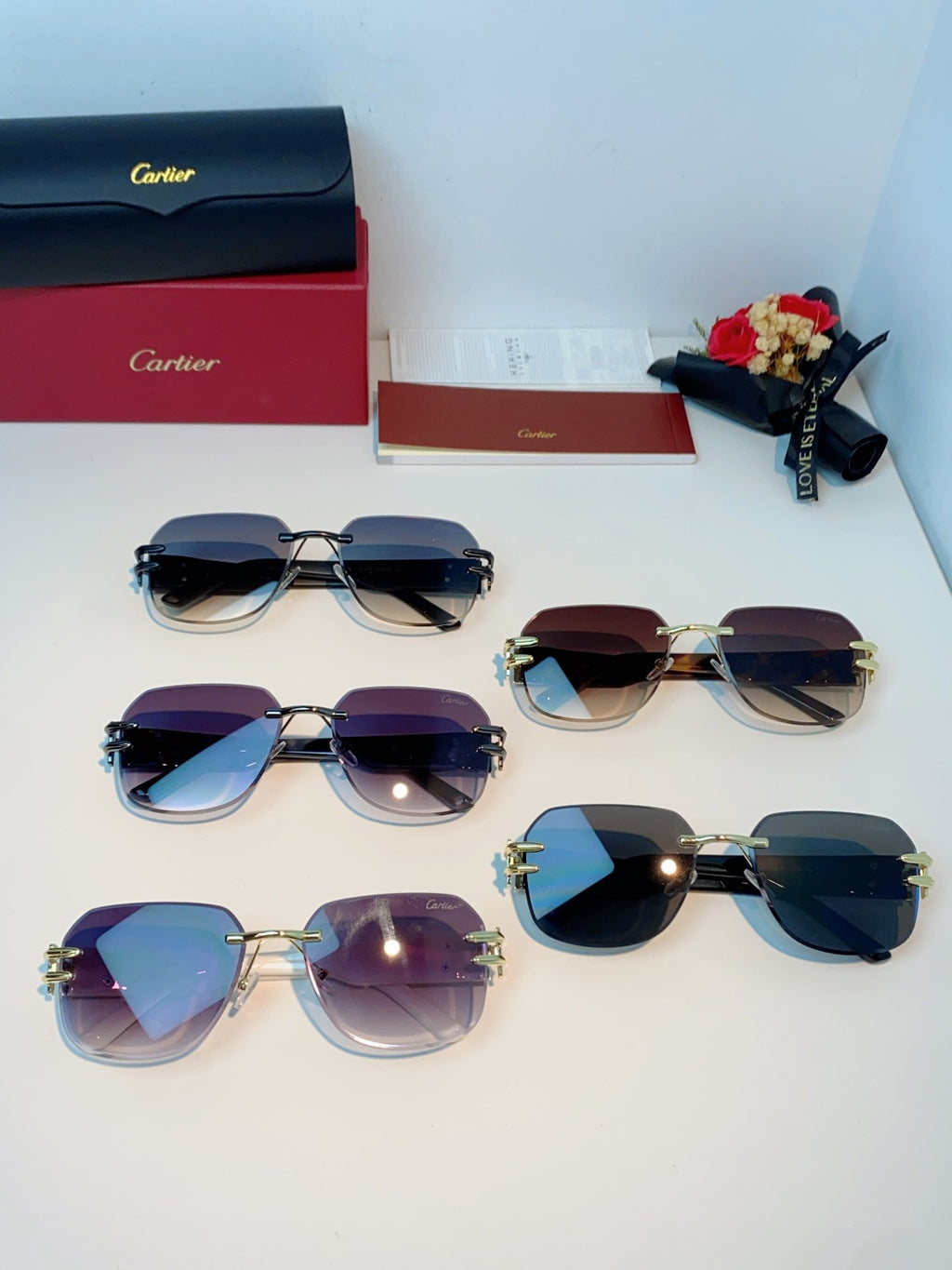 Cartier Polarized Metal Rimless Black Lens Sunglasses for Men & Women - detail image 12