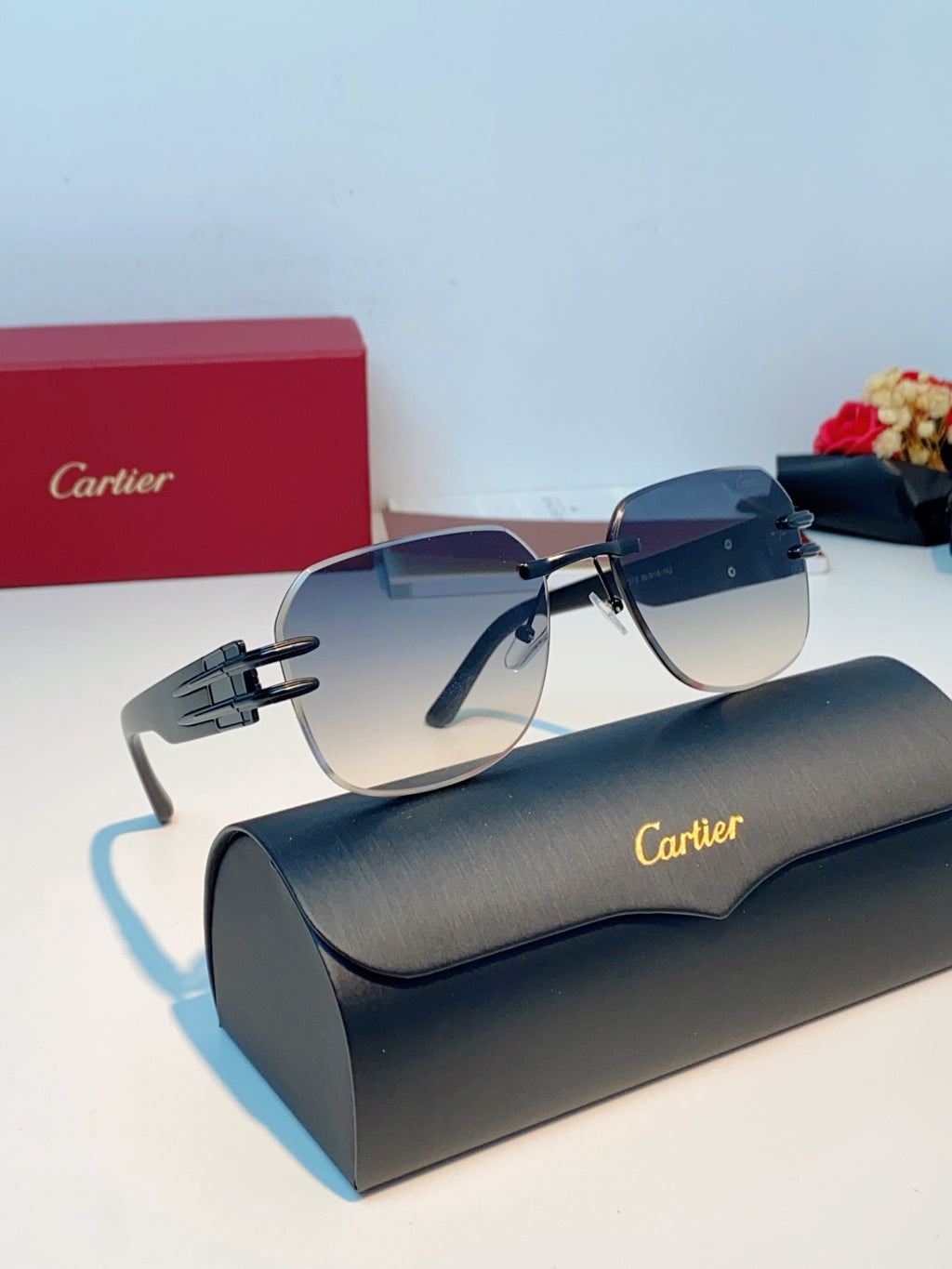 Cartier Polarized Metal Rimless Gray Lens Sunglasses for Men & Women - 465838 - detail image 11