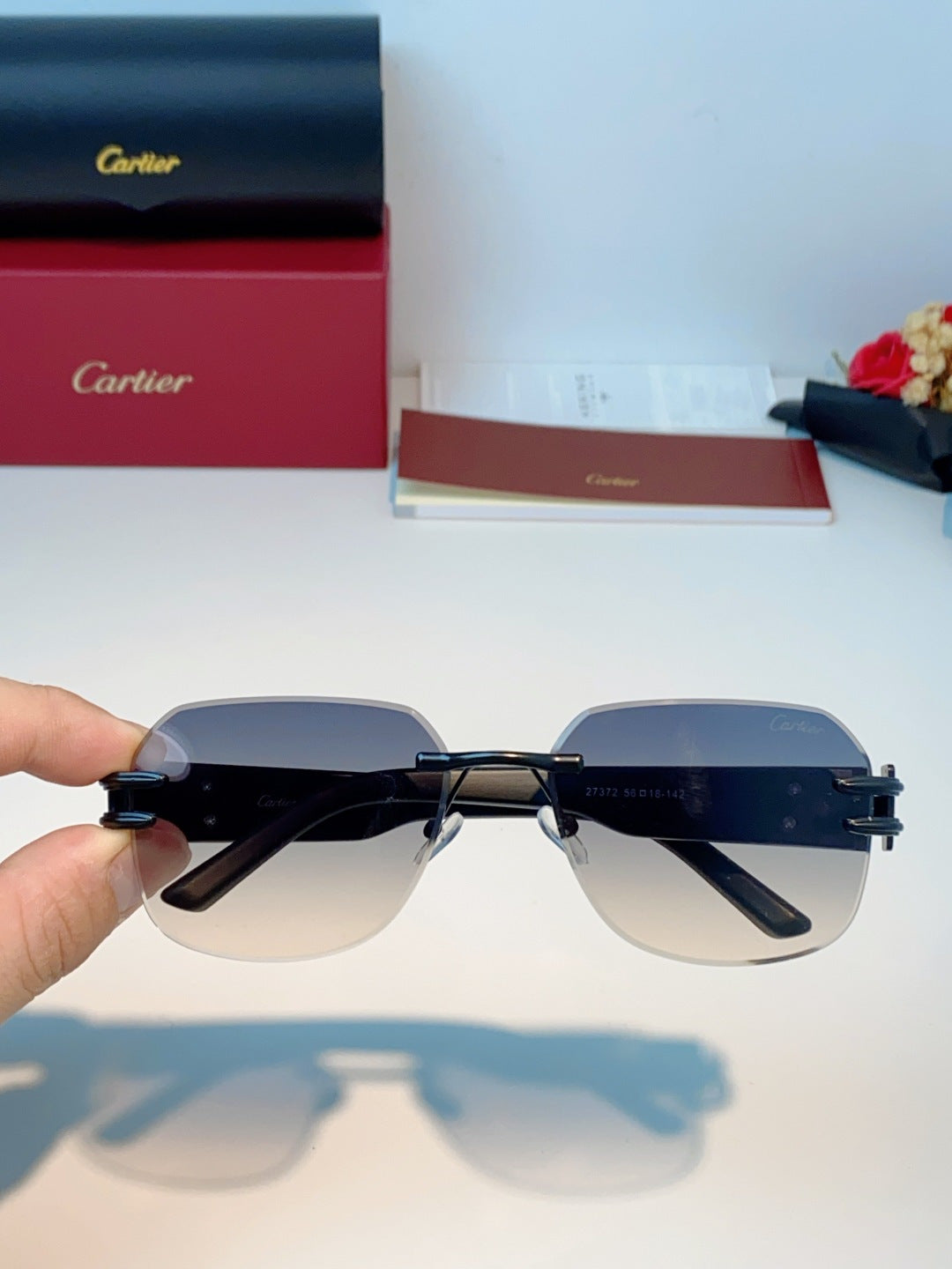 Cartier Polarized Metal Rimless Gray Lens Sunglasses for Men & Women - 465838 - detail image 4