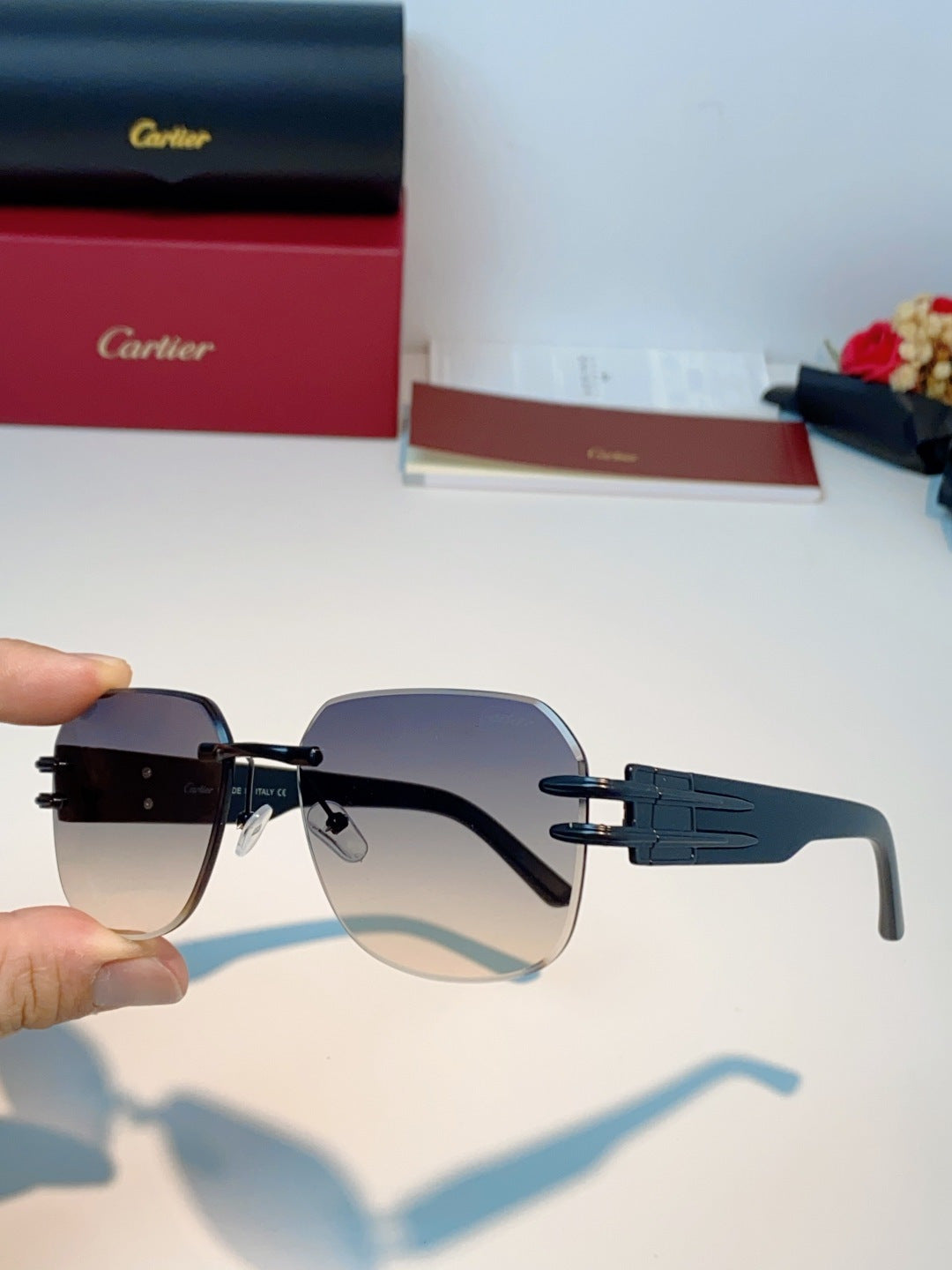 Cartier Polarized Metal Rimless Gray Lens Sunglasses for Men & Women - 465838 - detail image 6