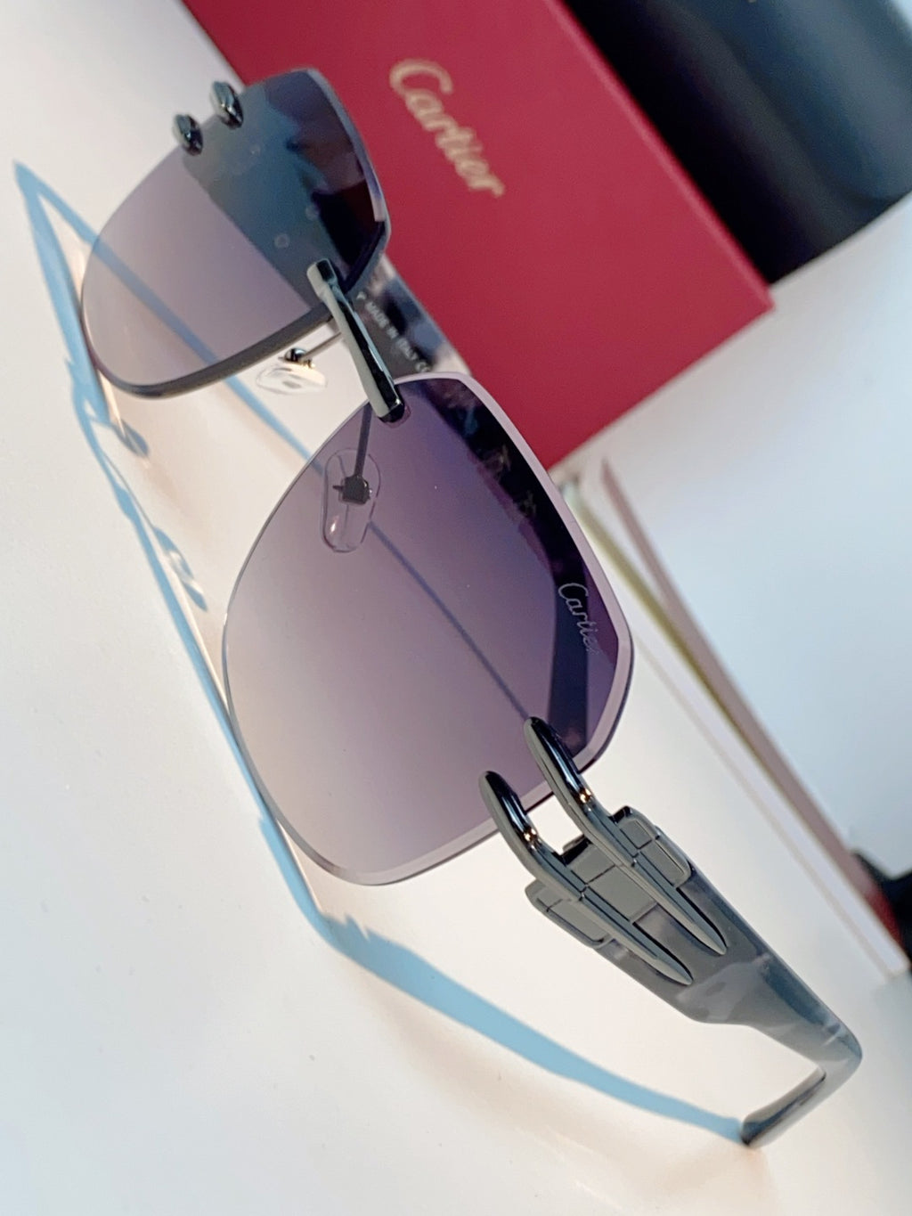 Cartier Polarized Metal Rimless Gray Lens Sunglasses for Men & Women - detail image 7