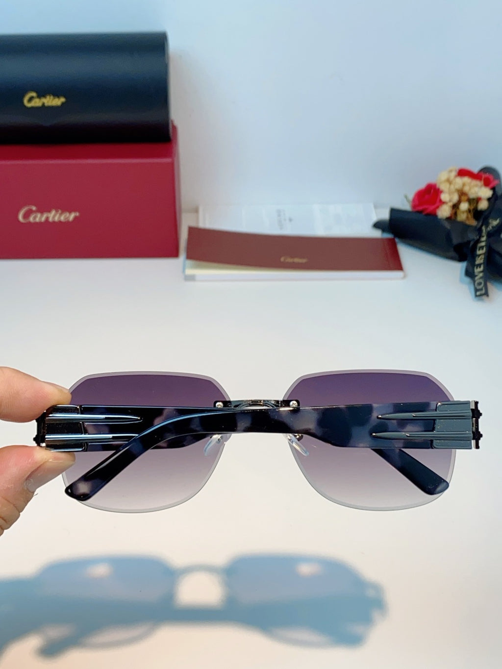 Cartier Polarized Metal Rimless Gray Lens Sunglasses for Men & Women - detail image 5