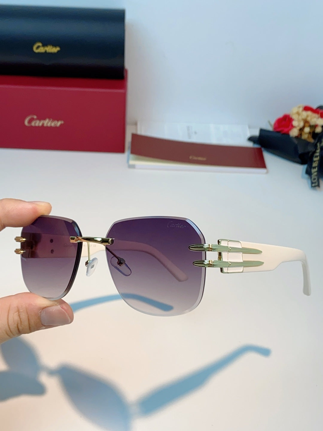 Cartier Polarized Metal Rimless Purple Lens Sunglasses for Men & Women - detail image 6