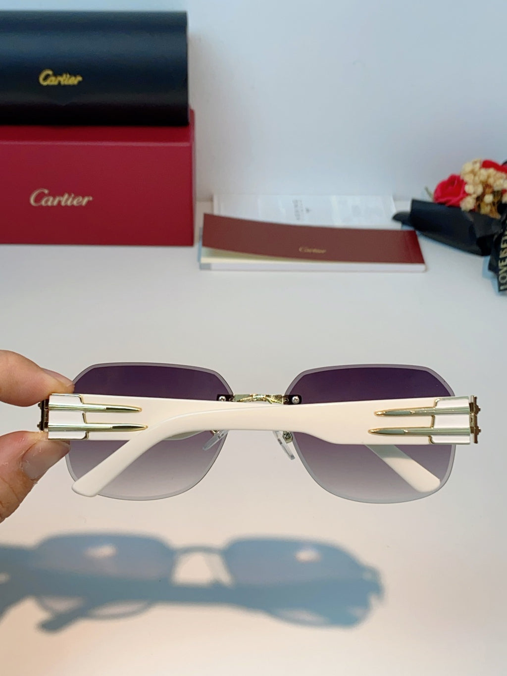 Cartier Polarized Metal Rimless Purple Lens Sunglasses for Men & Women - detail image 5