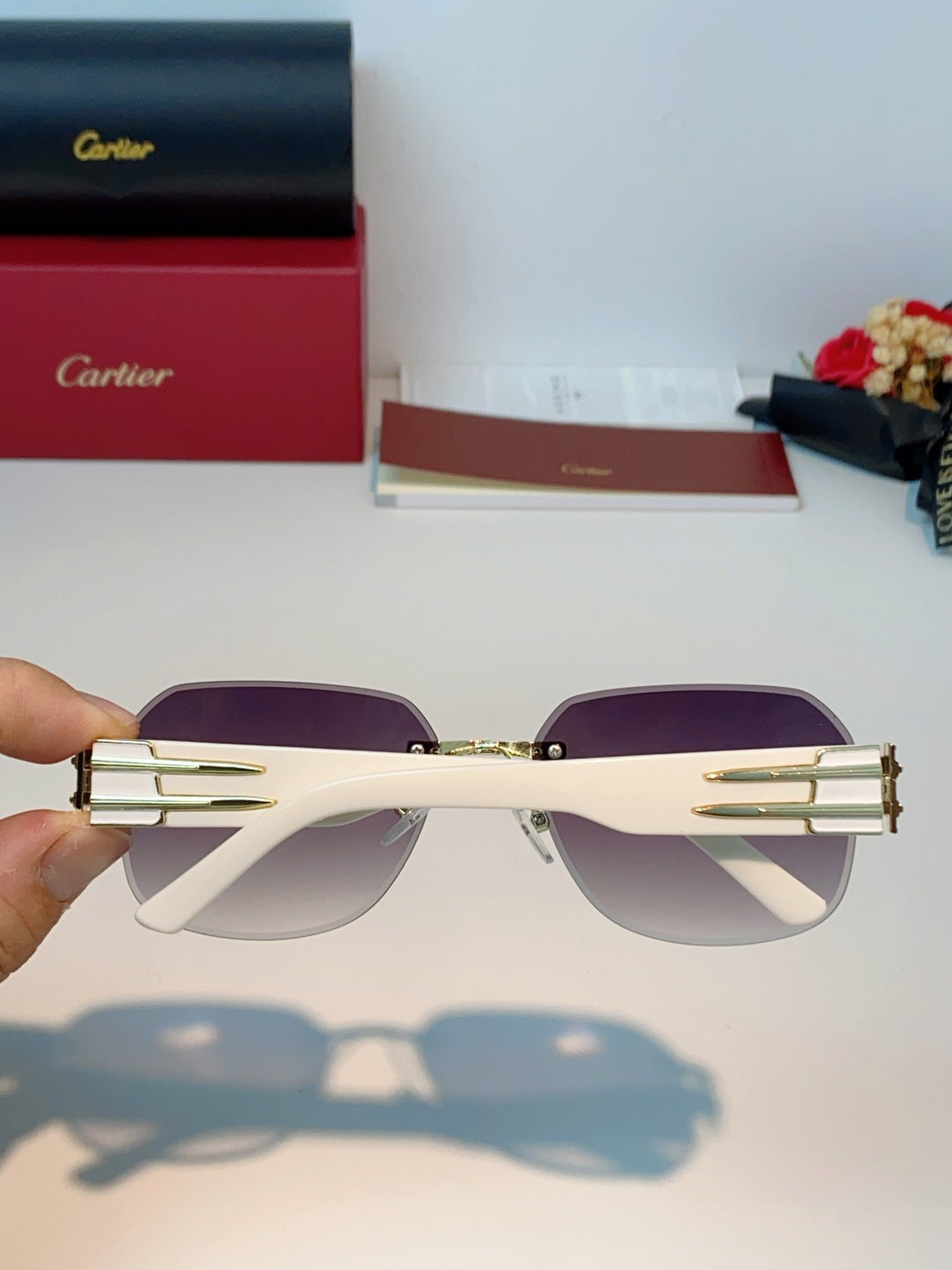 Cartier Polarized Metal Rimless Purple Lens Sunglasses for Men & Women - detail image 5