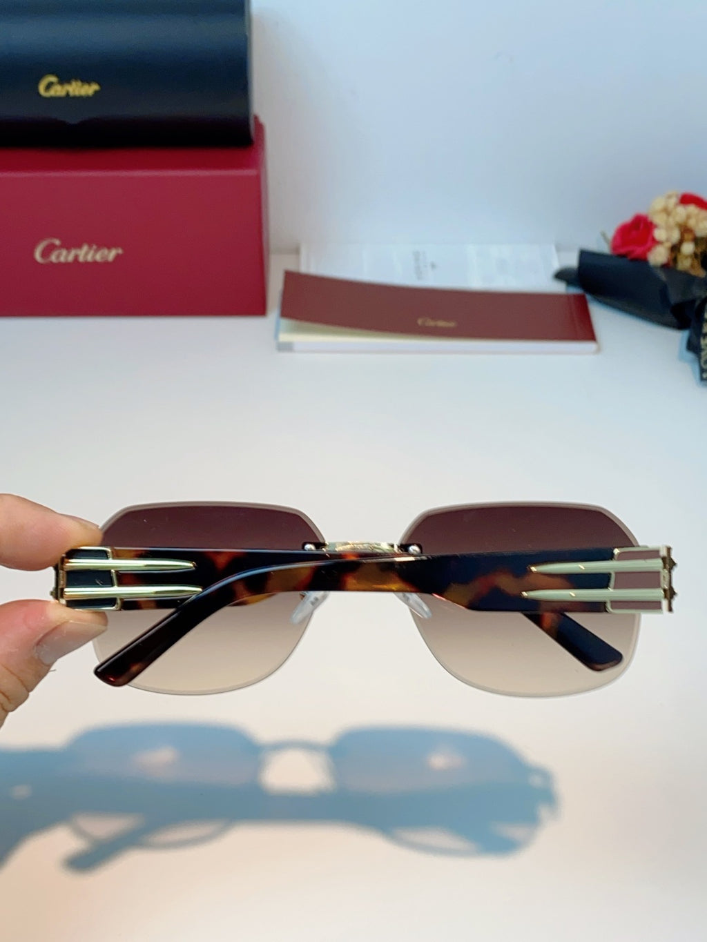 Cartier Polarized Metal Rimless Brown Lens Sunglasses for Men & Women - detail image 5