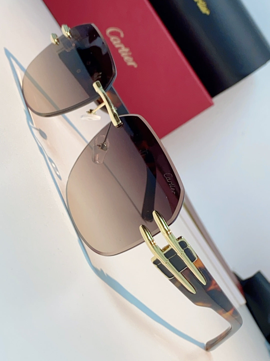 Cartier Polarized Metal Rimless Brown Lens Sunglasses for Men & Women - detail image 7