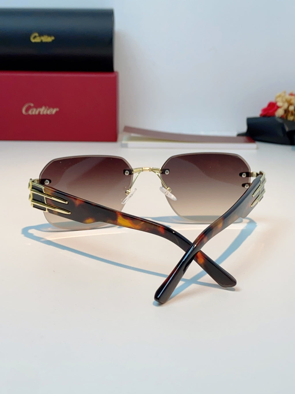 Cartier Polarized Metal Rimless Brown Lens Sunglasses for Men & Women - detail image 3