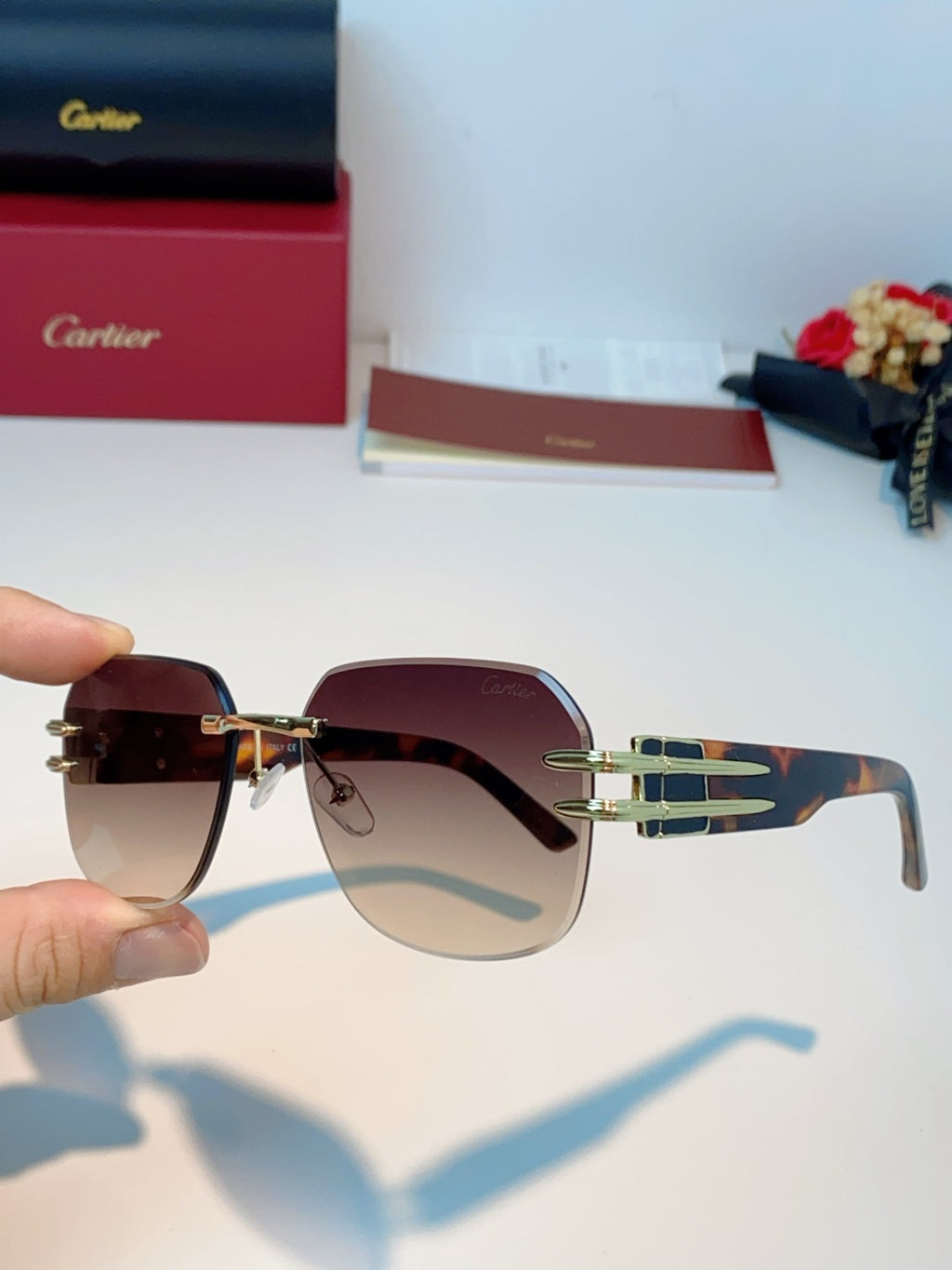 Cartier Polarized Metal Rimless Brown Lens Sunglasses for Men & Women - detail image 6