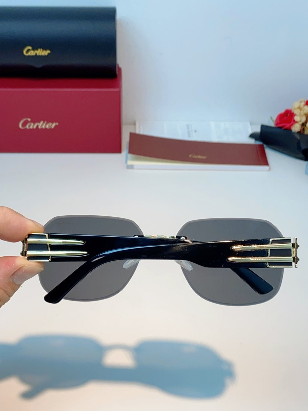 Cartier Polarized Metal Rimless Black Lens Sunglasses for Men & Women - detail image 5