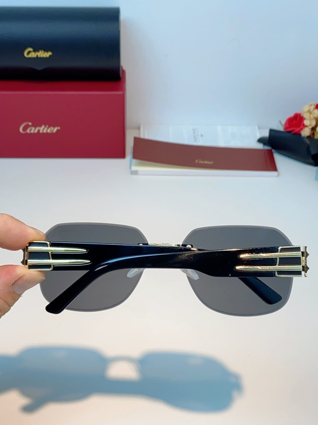 Cartier Polarized Metal Rimless Black Lens Sunglasses for Men & Women - detail image 5