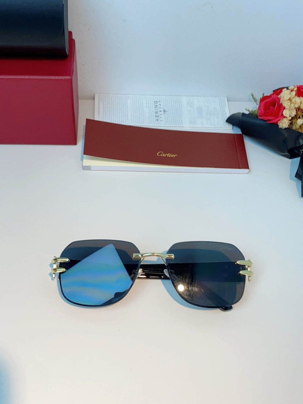 Cartier Polarized Metal Rimless Black Lens Sunglasses for Men & Women - detail image 9