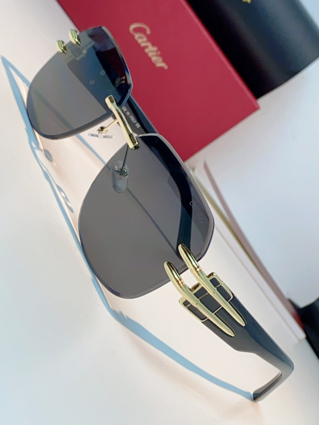 Cartier Polarized Metal Rimless Black Lens Sunglasses for Men & Women - detail image 7