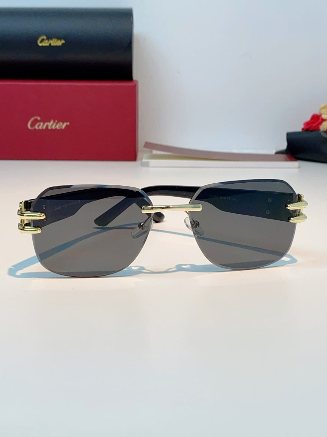 Cartier Polarized Metal Rimless Black Lens Sunglasses for Men & Women - detail image 2