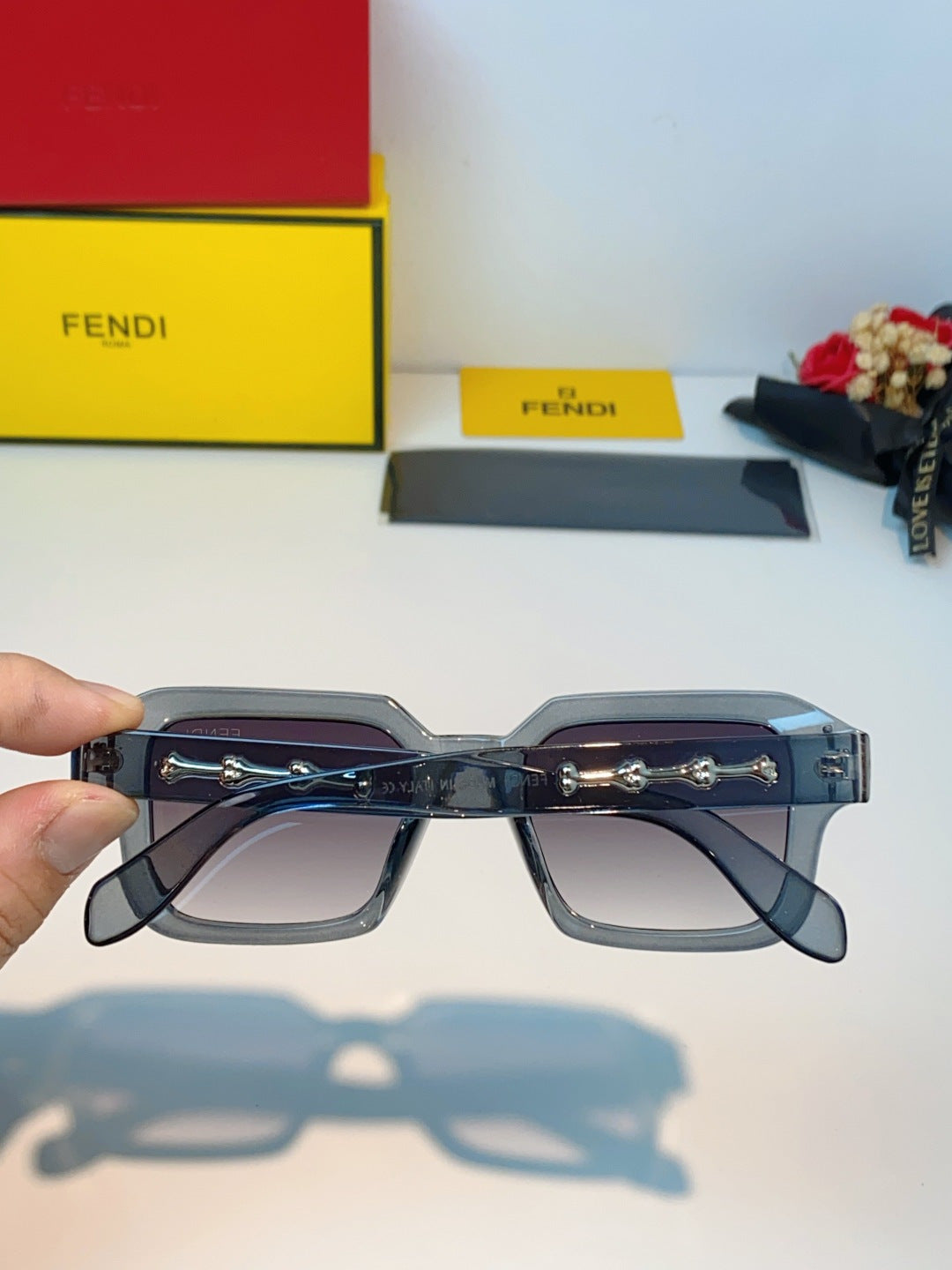 Fendi Metal Square Gray Lens Sunglasses for Men & Women - detail image 5