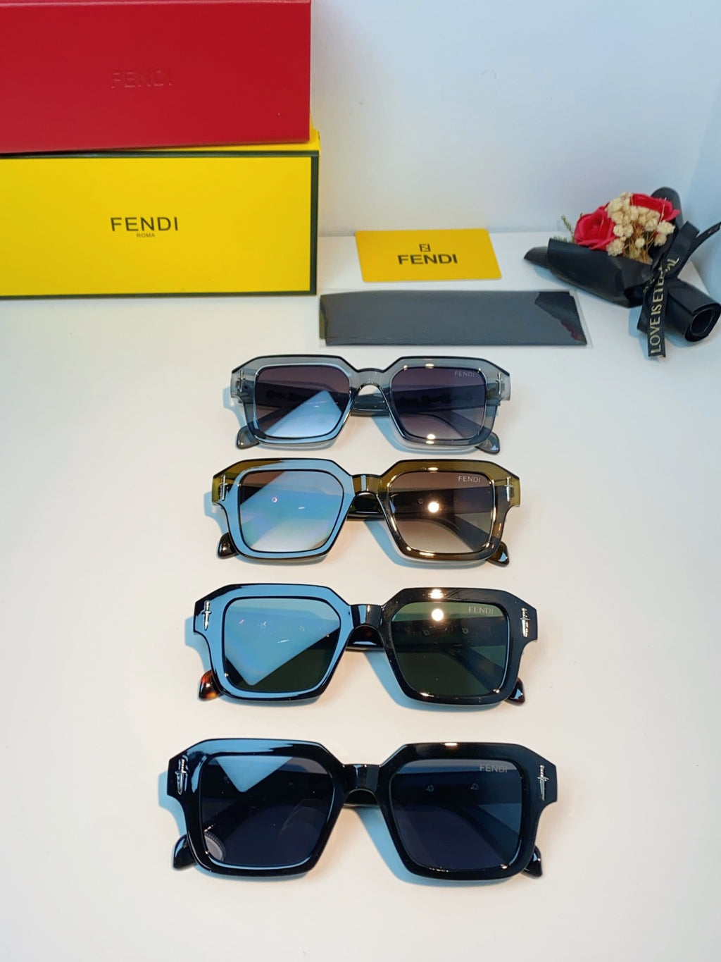 Fendi Metal Square Black Lens Sunglasses for Men & Women - detail image 12
