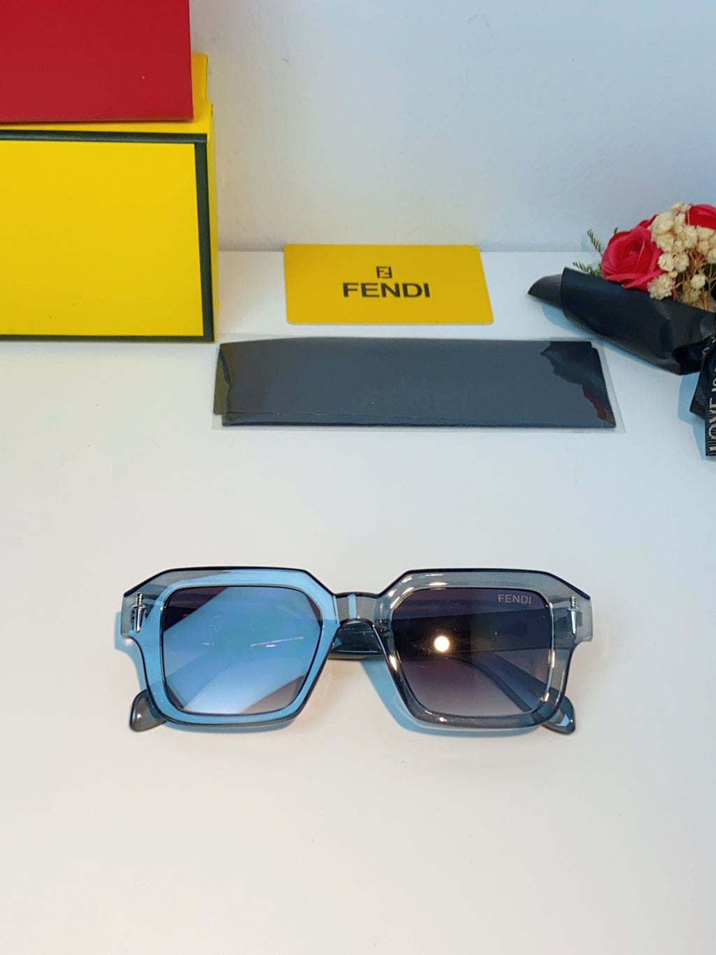 Fendi Metal Square Gray Lens Sunglasses for Men & Women - detail image 9