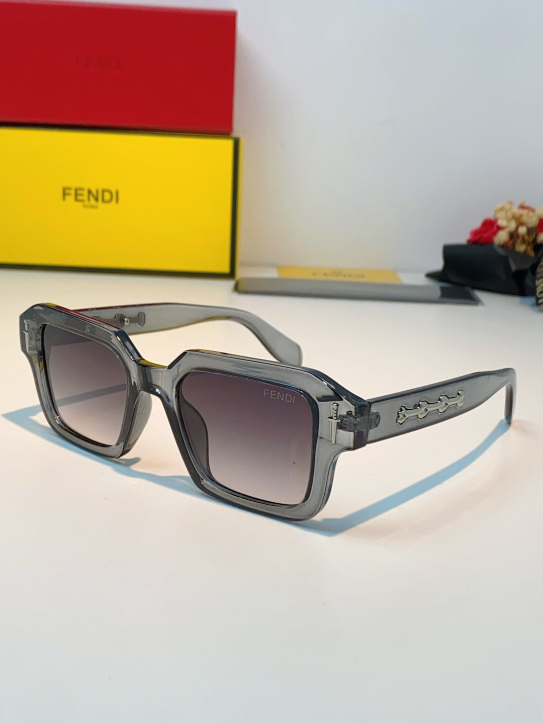 Fendi Metal Square Gray Lens Sunglasses for Men & Women