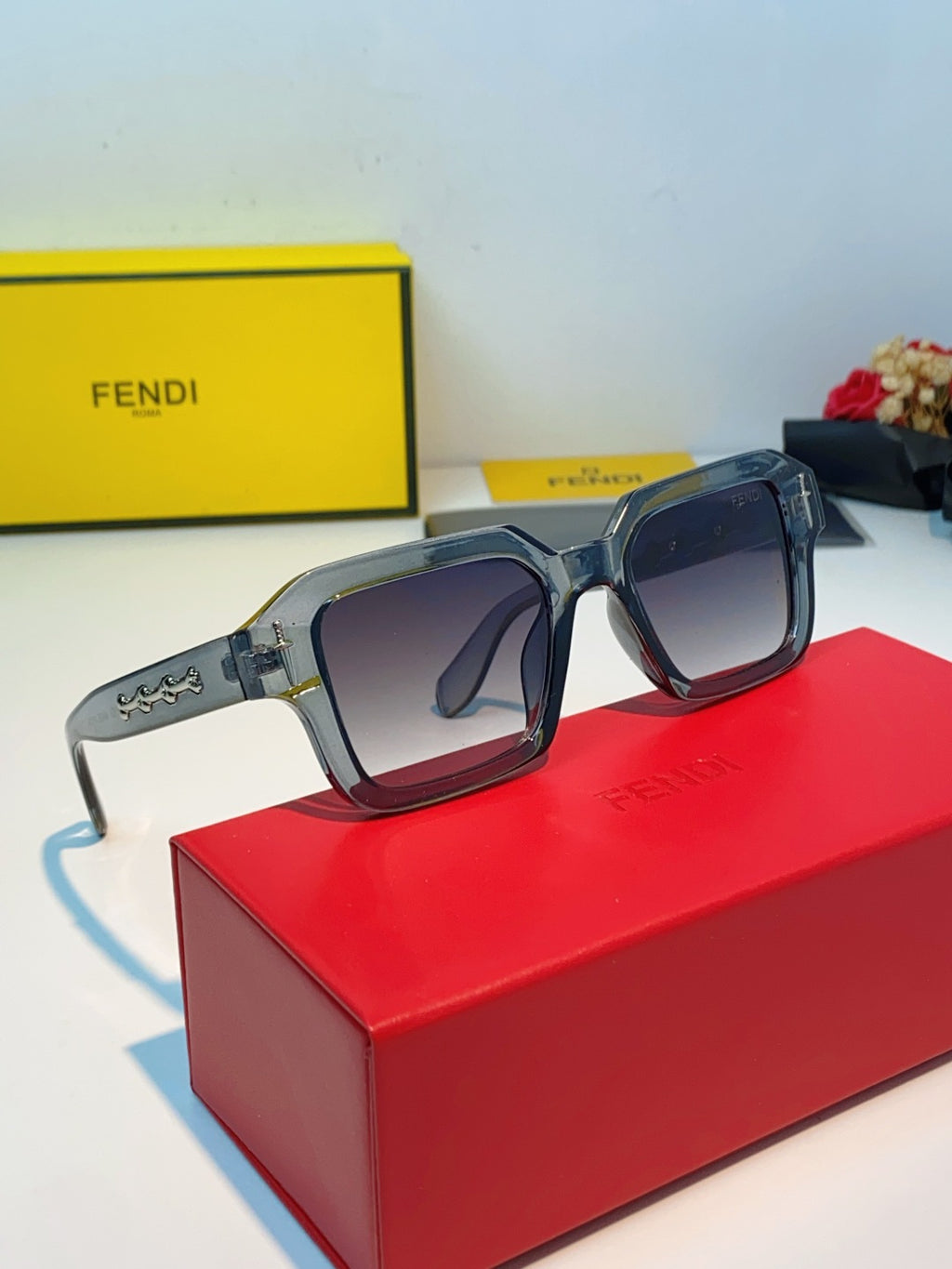 Fendi Metal Square Gray Lens Sunglasses for Men & Women - detail image 10