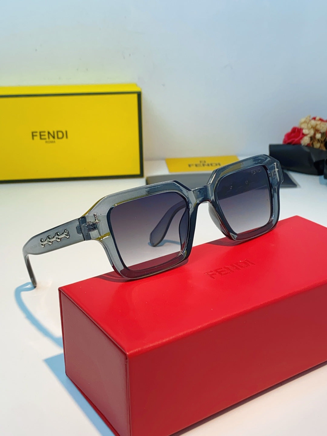 Fendi Metal Square Gray Lens Sunglasses for Men & Women - detail image 10