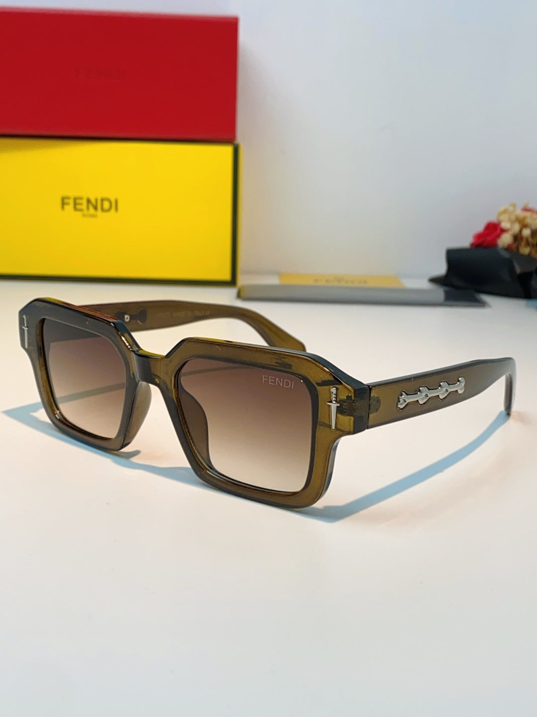 Fendi Metal Square Brown Lens Sunglasses for Men & Women - 466187