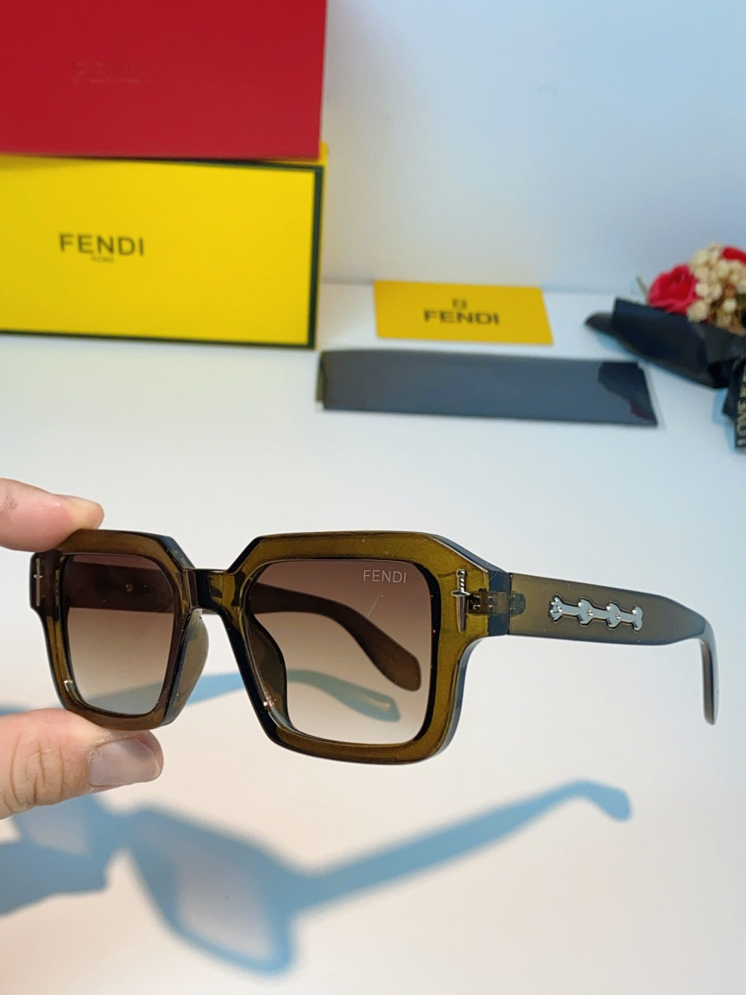 Fendi Metal Square Brown Lens Sunglasses for Men & Women - 466187 - detail image 6