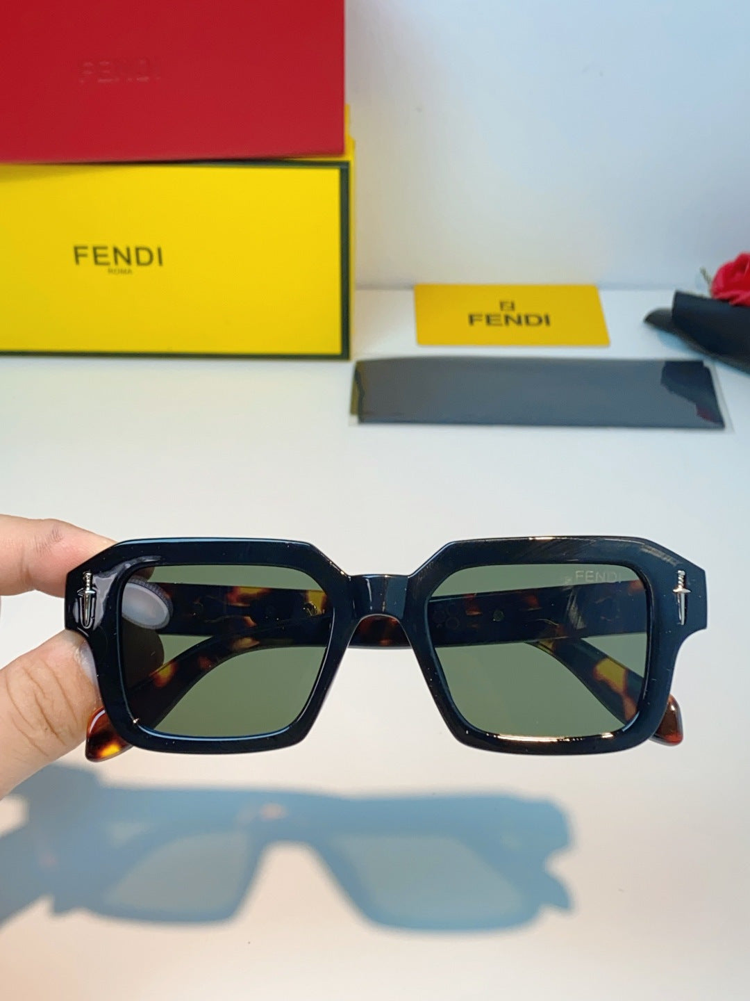 Fendi Metal Square Brown Lens Sunglasses for Men & Women - detail image 4