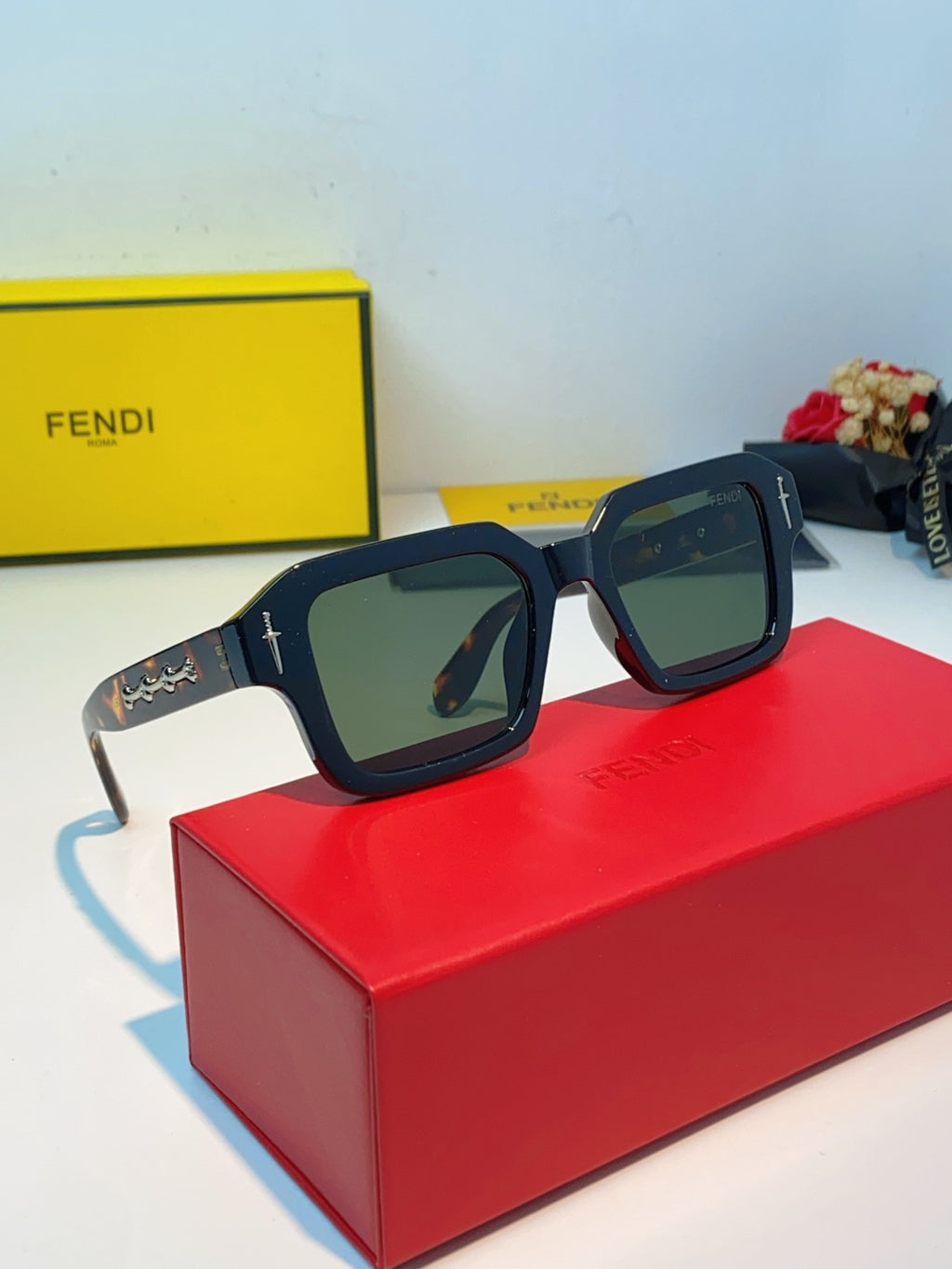Fendi Metal Square Brown Lens Sunglasses for Men & Women - detail image 10