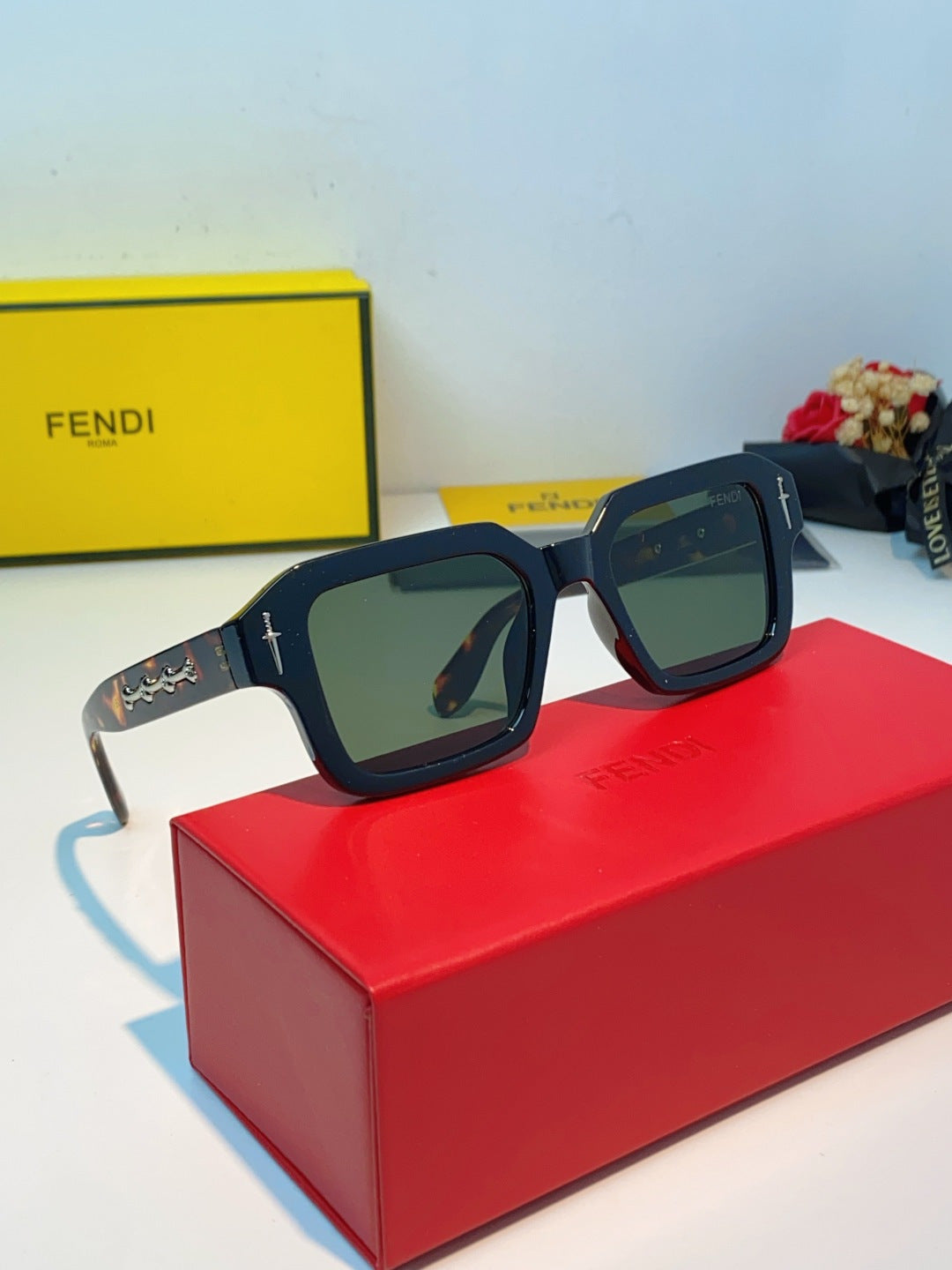 Fendi Metal Square Brown Lens Sunglasses for Men & Women - detail image 10