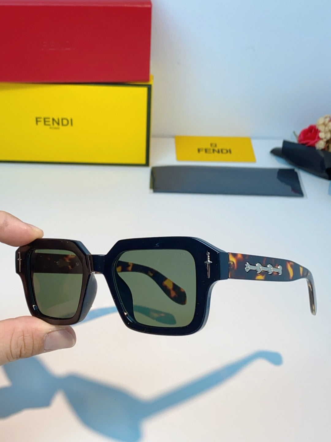 Fendi Metal Square Brown Lens Sunglasses for Men & Women - detail image 6