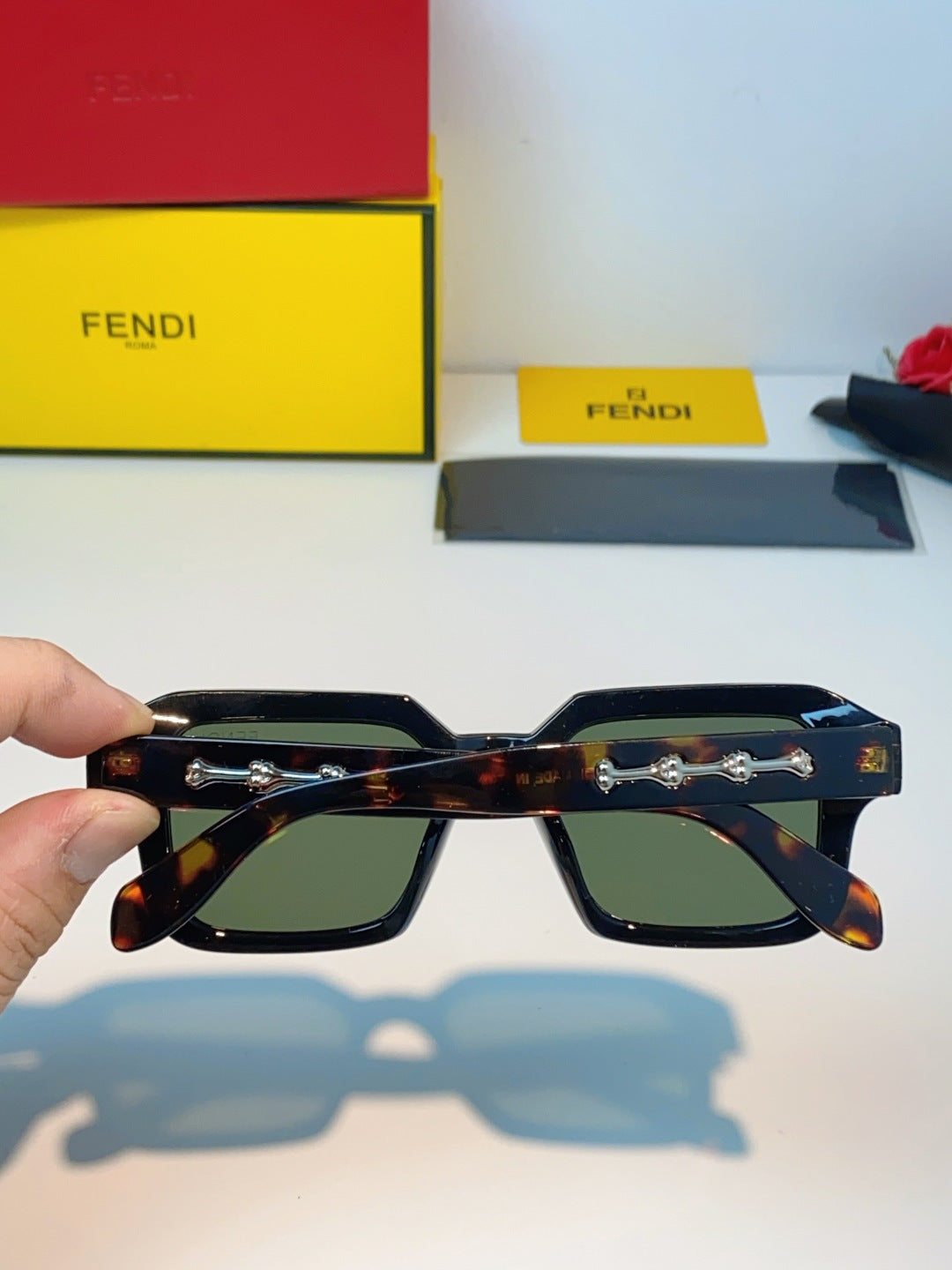 Fendi Metal Square Brown Lens Sunglasses for Men & Women - detail image 5
