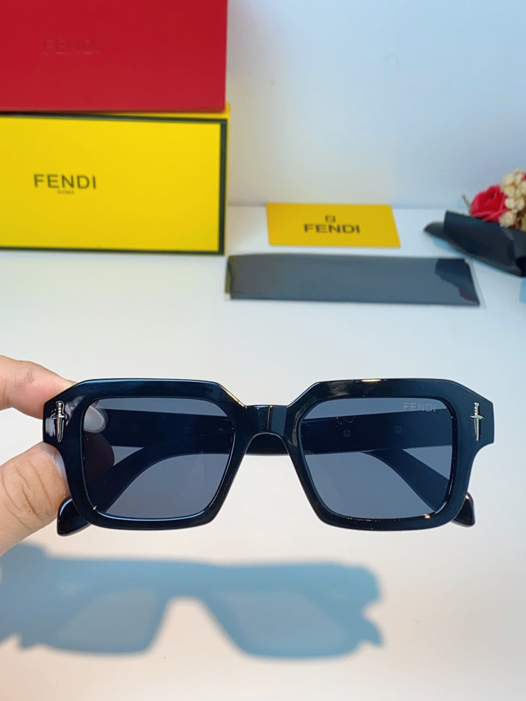Fendi Metal Square Black Lens Sunglasses for Men & Women - detail image 4