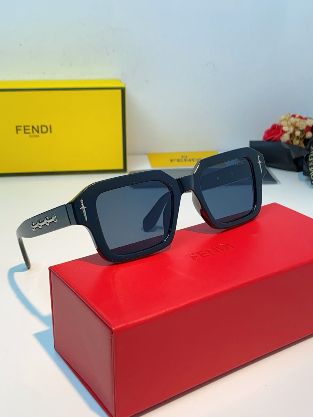 Fendi Metal Square Black Lens Sunglasses for Men & Women - detail image 10