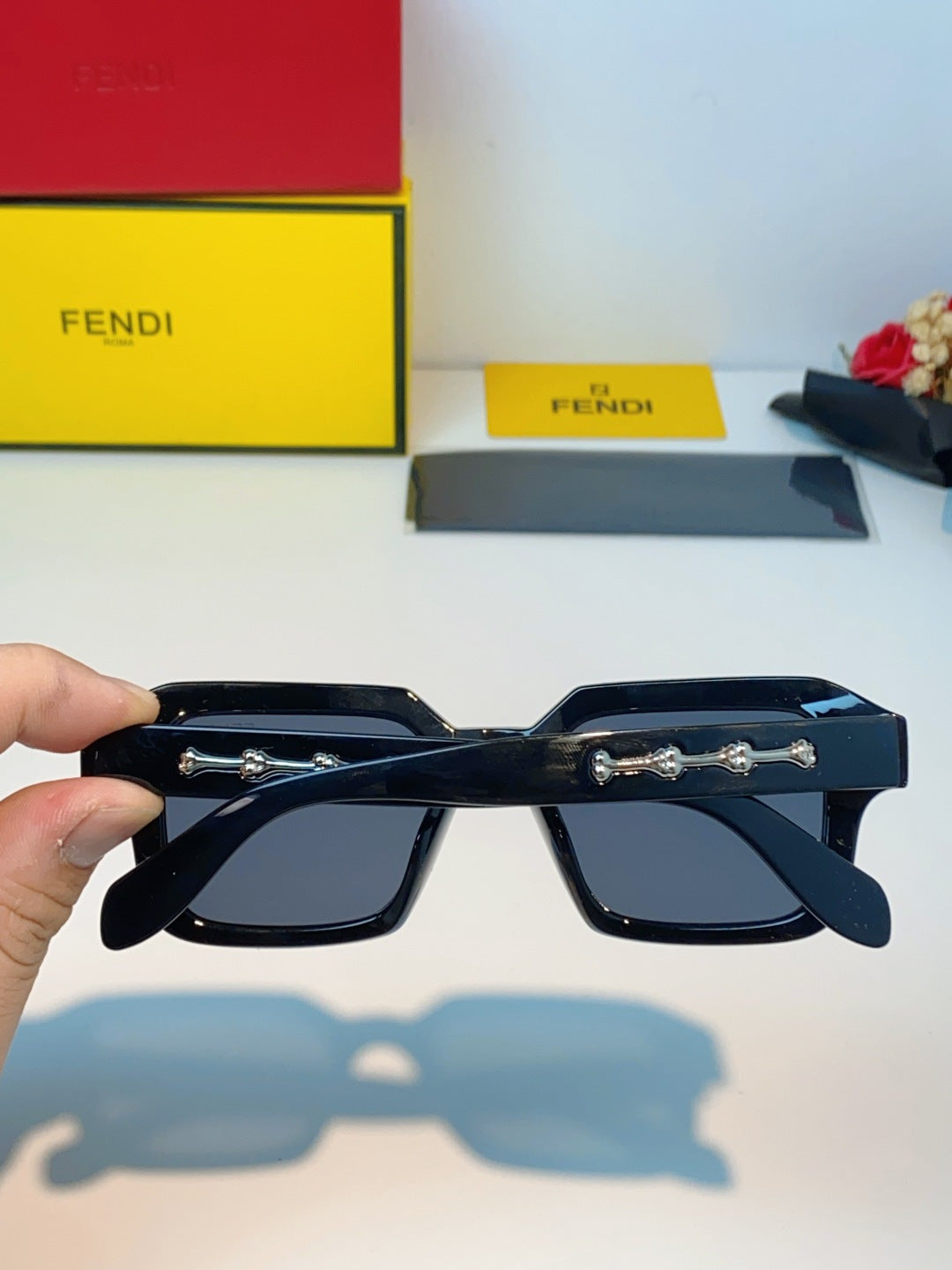 Fendi Metal Square Black Lens Sunglasses for Men & Women - detail image 5