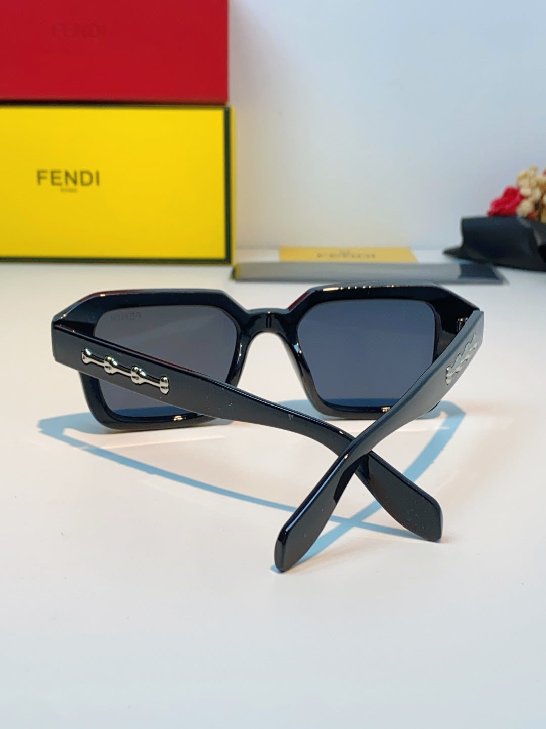 Fendi Metal Square Black Lens Sunglasses for Men & Women - detail image 3