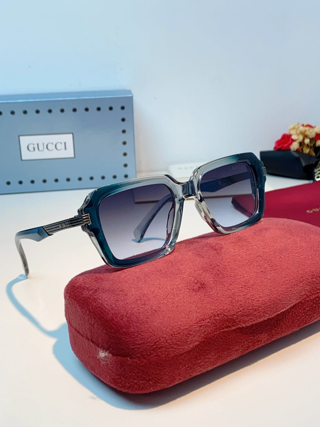 Gucci Metal Square Gray Lens Sunglasses for Men & Women - detail image 11