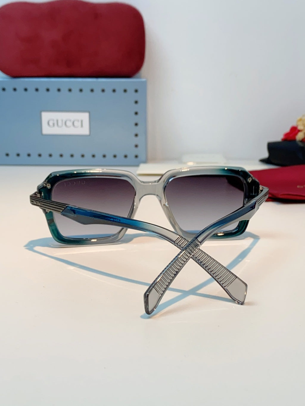 Gucci Metal Square Gray Lens Sunglasses for Men & Women - detail image 3