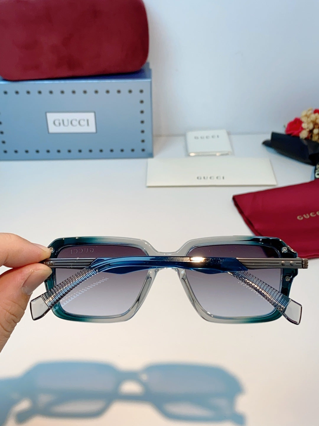 Gucci Metal Square Gray Lens Sunglasses for Men & Women - detail image 5