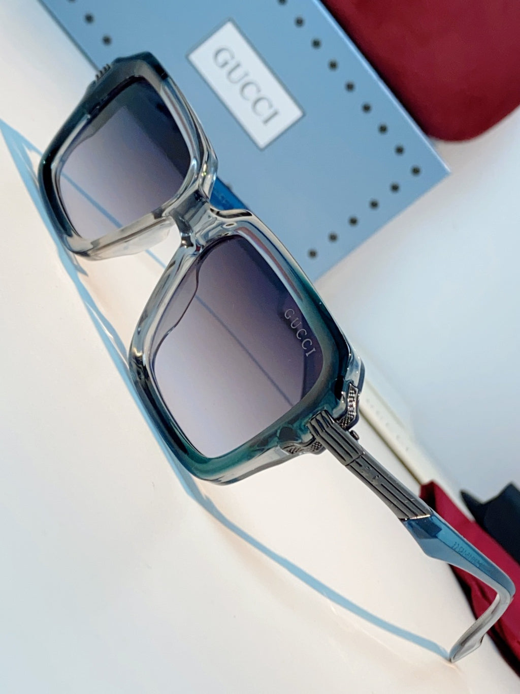 Gucci Metal Square Gray Lens Sunglasses for Men & Women - detail image 7