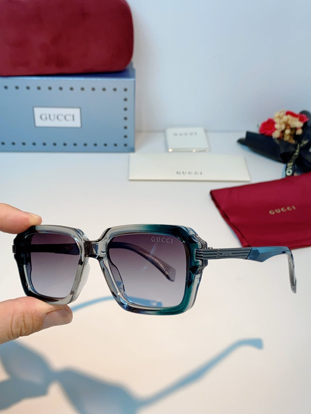 Gucci Metal Square Gray Lens Sunglasses for Men & Women - detail image 6