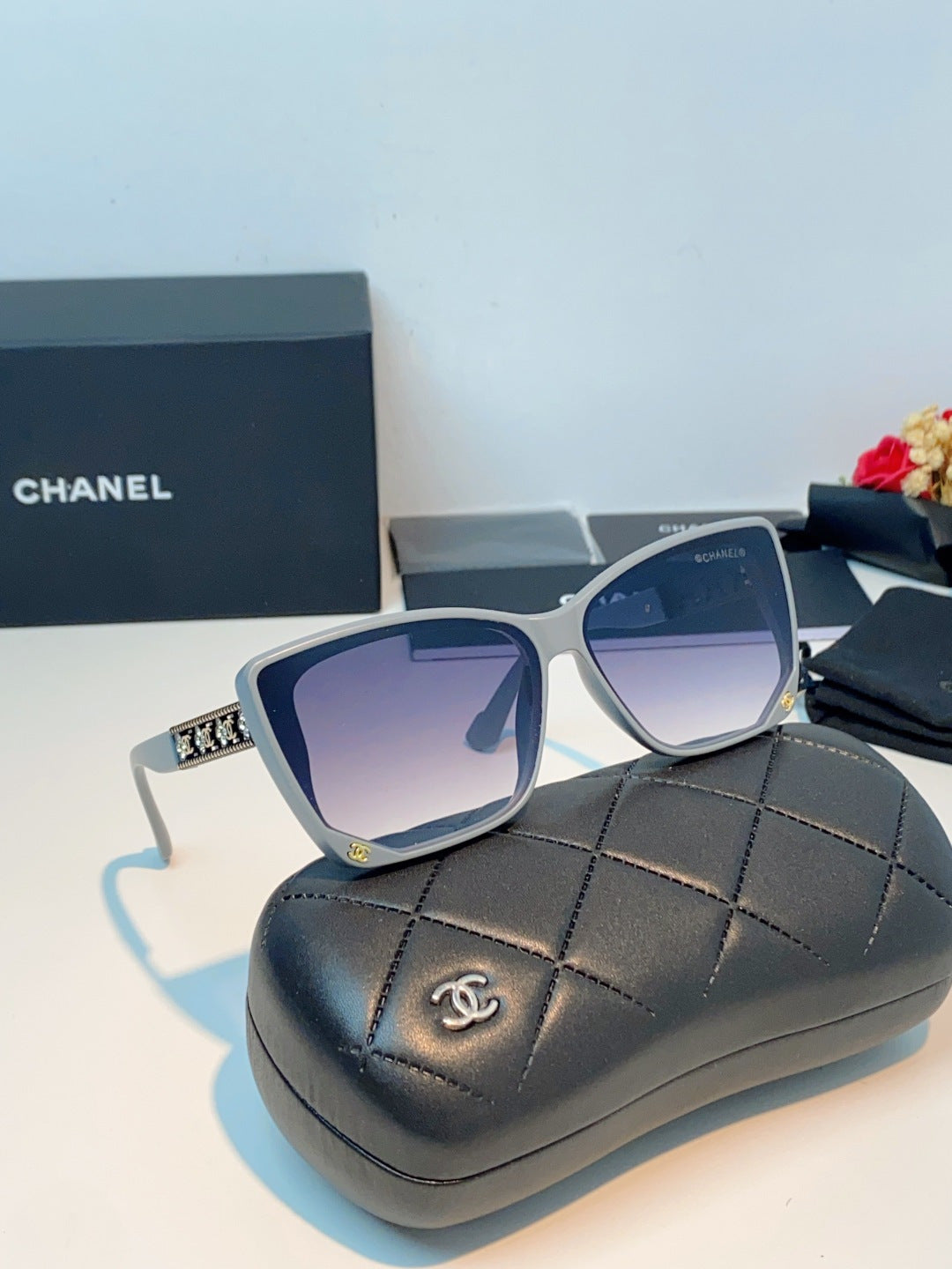 Chanel Cat-Eye Gray Lens Sunglasses for Women - 465189 - detail image 10