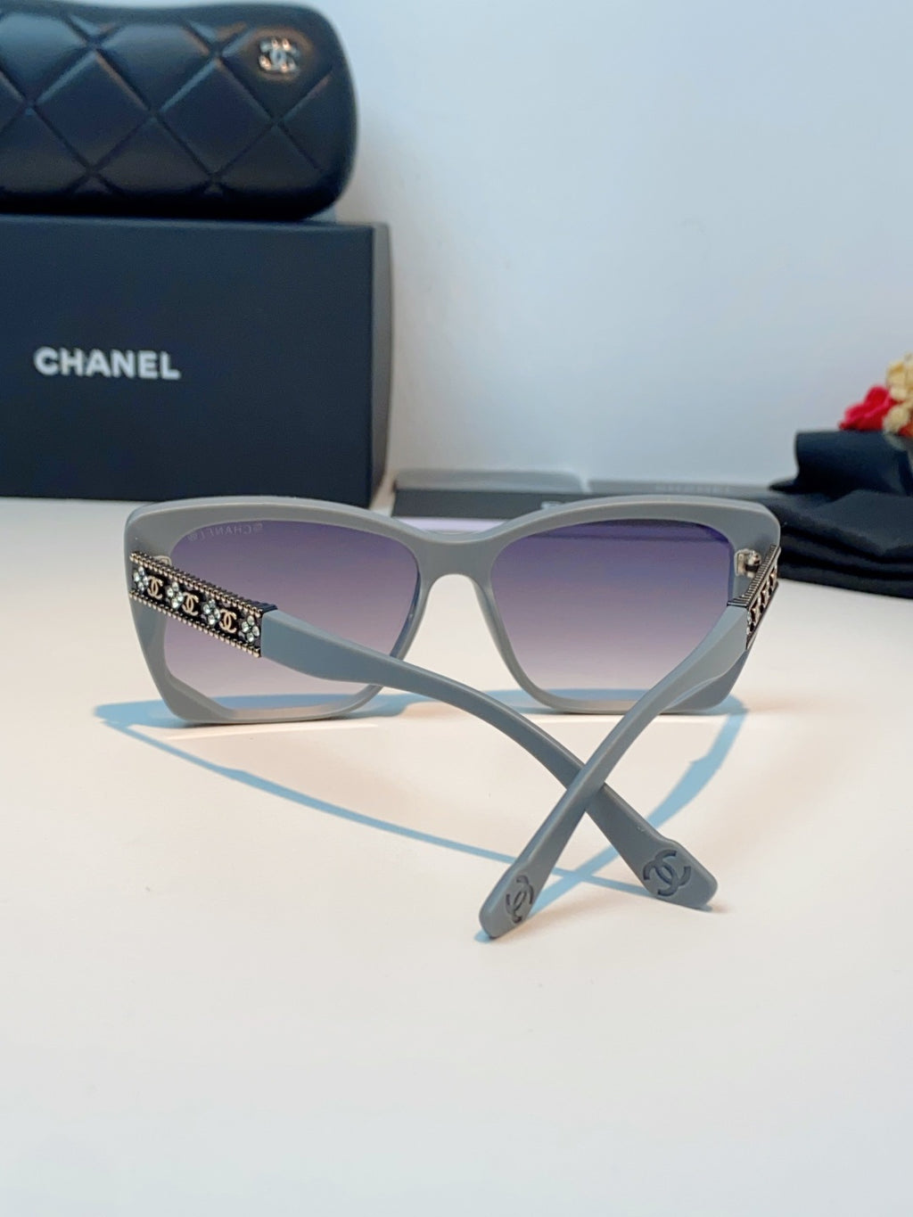 Chanel Cat-Eye Gray Lens Sunglasses for Women - 465189 - detail image 3
