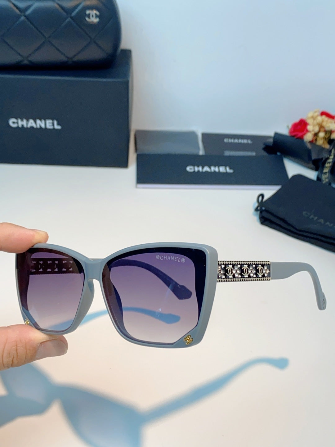 Chanel Cat-Eye Gray Lens Sunglasses for Women - 465189 - detail image 6
