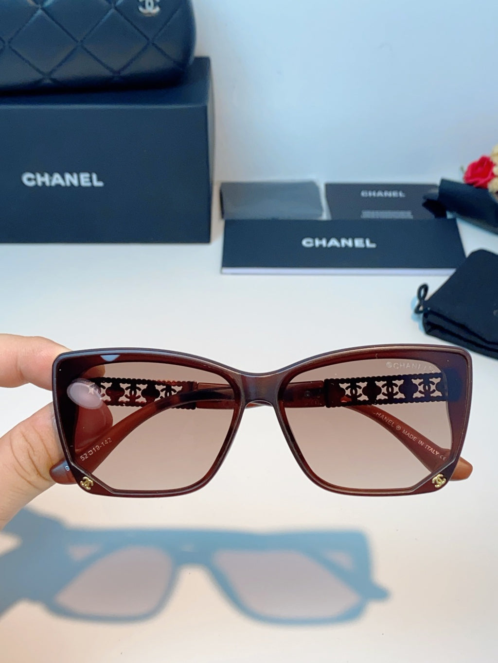 Chanel Cat-Eye Red Lens Sunglasses for Women - detail image 4
