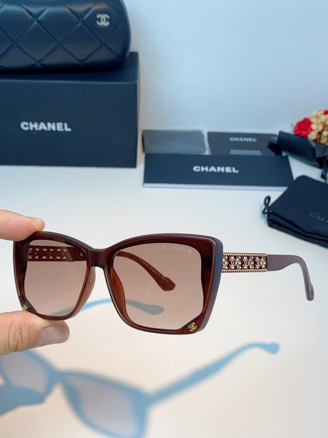 Chanel Cat-Eye Red Lens Sunglasses for Women - detail image 6