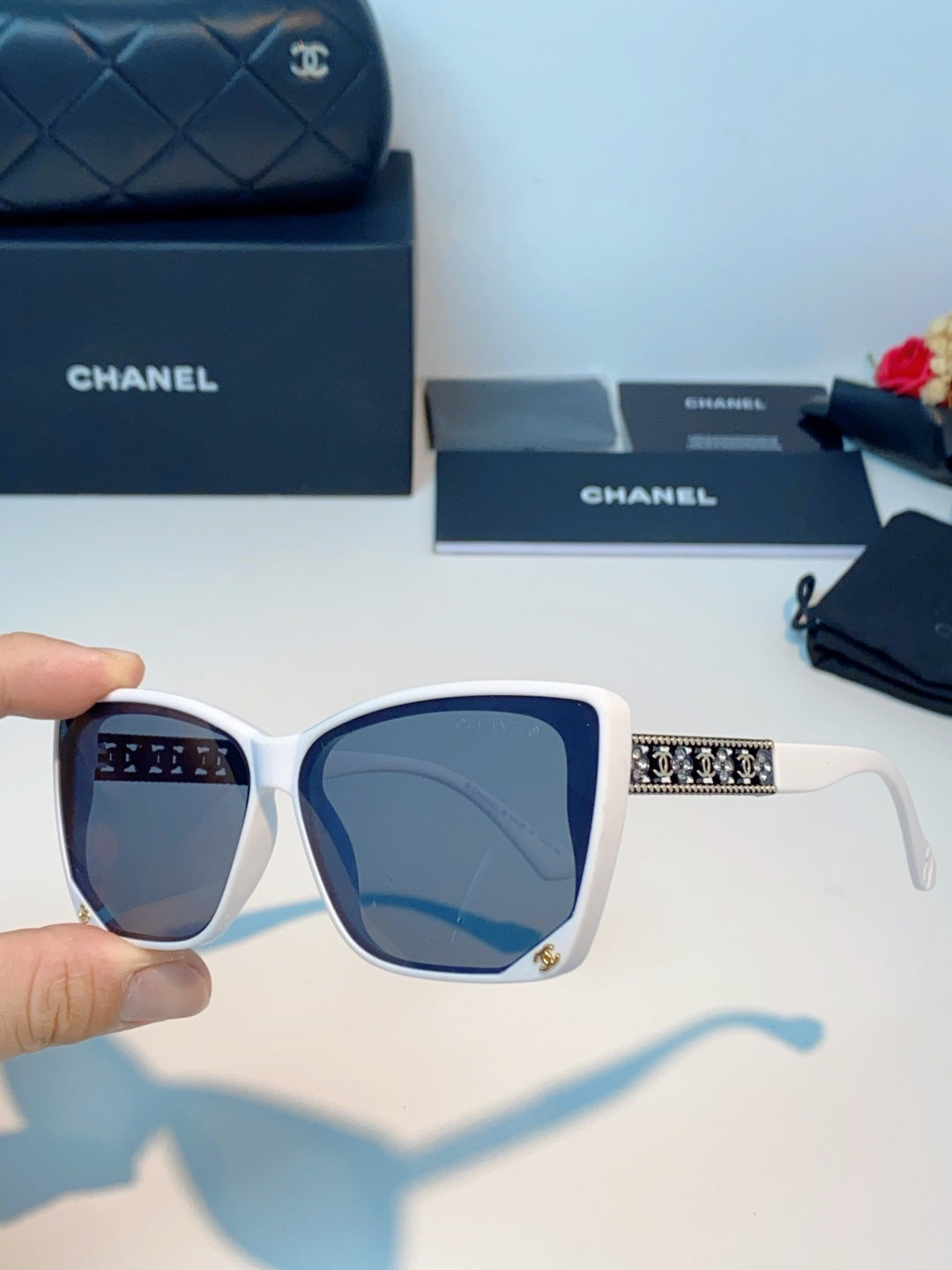 Chanel Cat-Eye Blue Lens Sunglasses for Women - 465191 - detail image 6