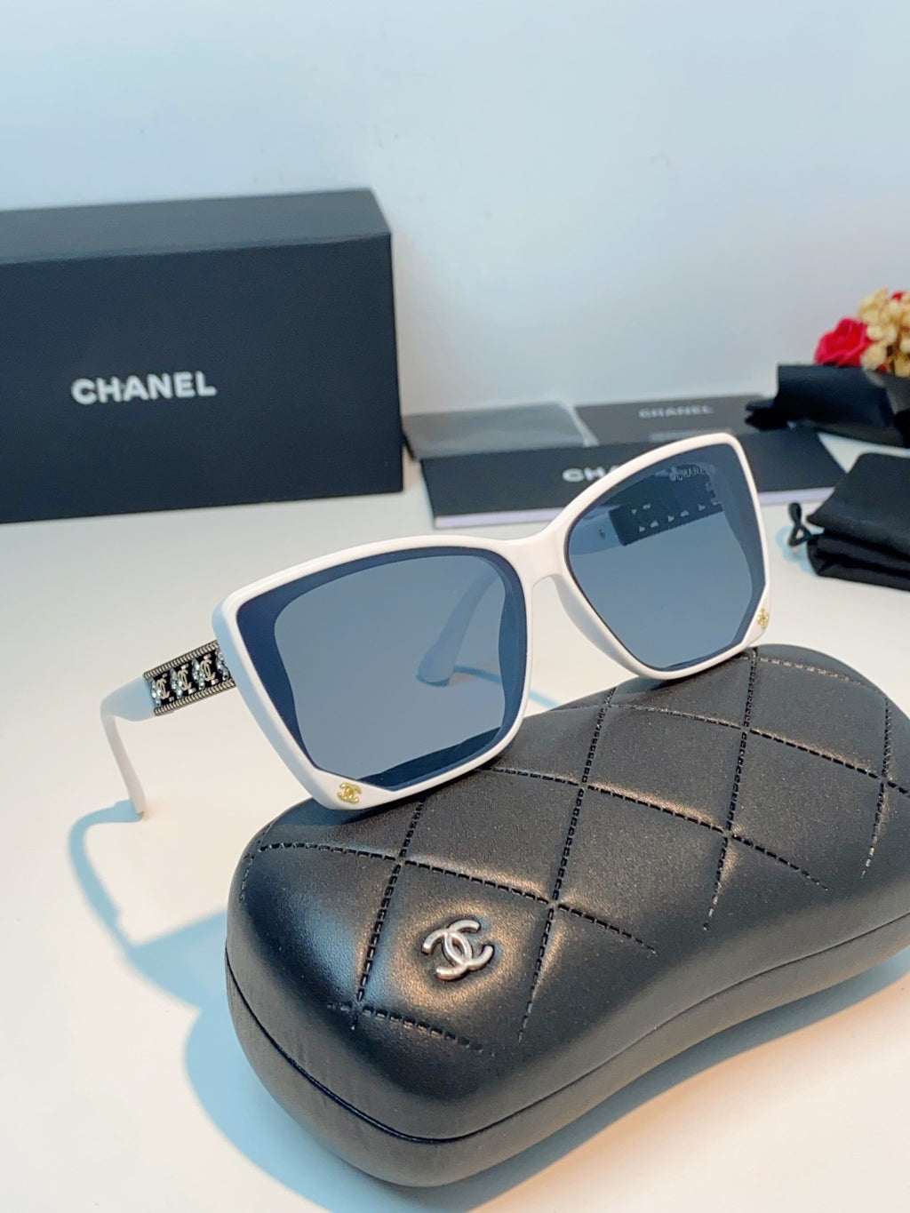 Chanel Cat-Eye Blue Lens Sunglasses for Women - 465191 - detail image 10